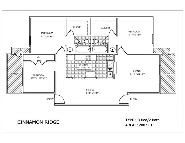 Three Bed / Two Bath 1108 floor plan
